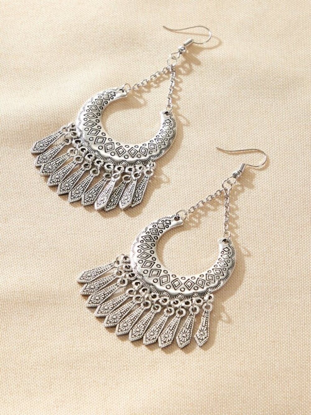 NEW SHEIN Silver Boho Crescent Moon Dangle Earrings